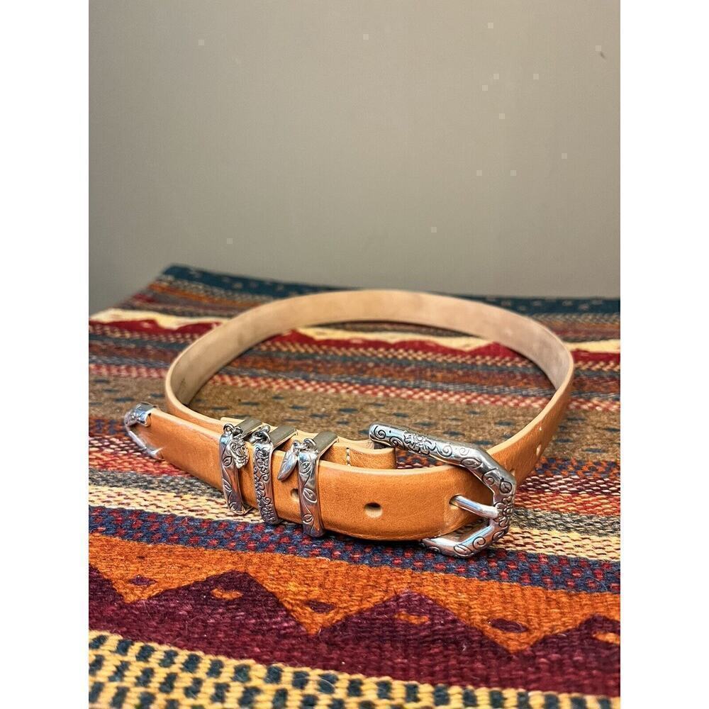 Brighton Brown leather Dangle Charm Western Rodeo boho Silver Belt Size M